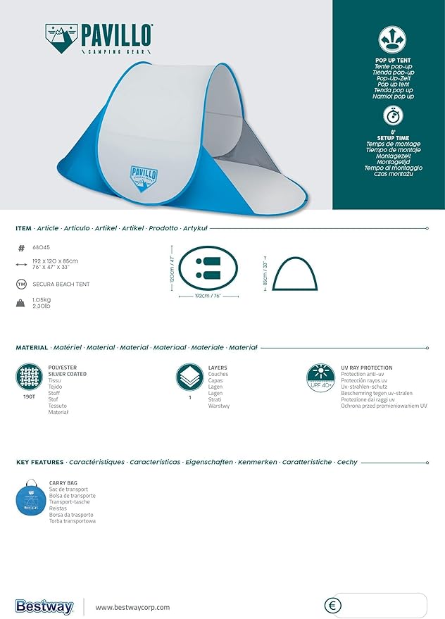 Bestway Pavillo Secura Beach Tent UV Protection