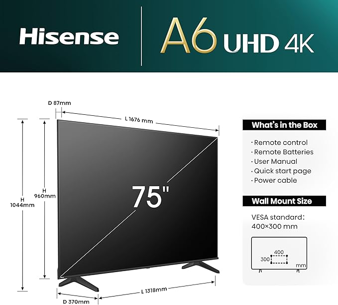 Hisense 75 Inch 4K UHD Smart TV 60Hz Dolby Vision