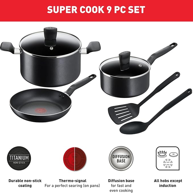 Tefal G6 Super Cook Cookware Set 7PC Non-Stick Black