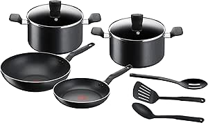 Tefal Super Cook Cookware Set 9PC Non-Stick Black