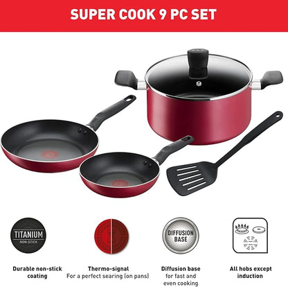 Tefal Super Cook Cookware Set 5PC Non-Stick Red