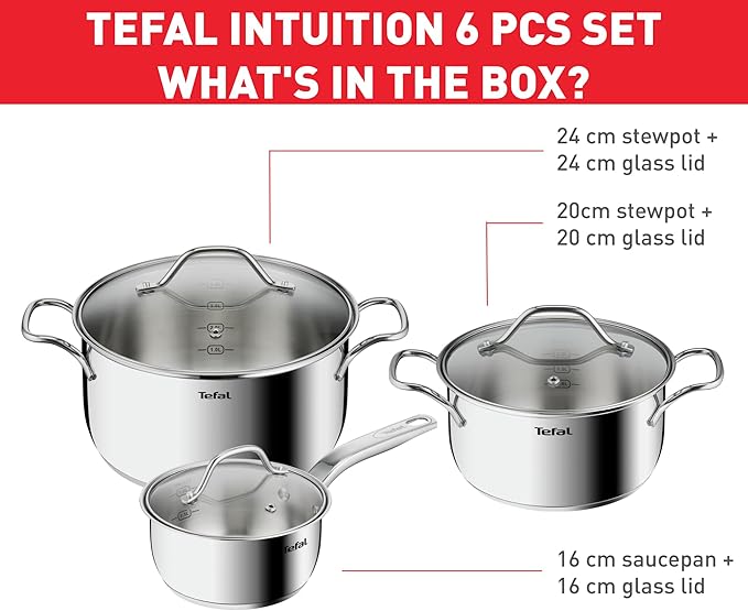 Tefal Intuition Cookware Set 6PC SS Induction