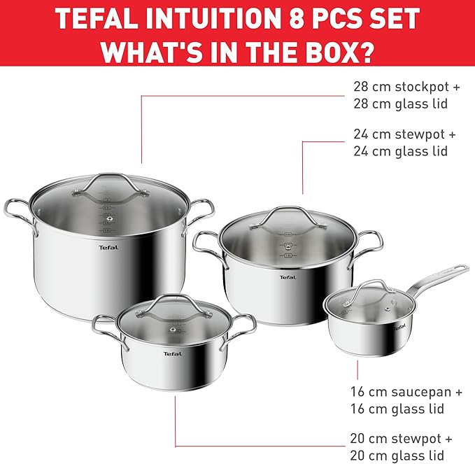 Tefal Intuition Cookware Set 8PC SS Induction