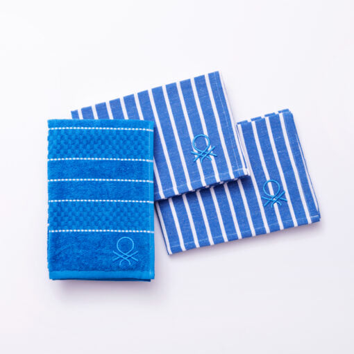 Benetton Rainbow 3PC Kitchen Towel & Napkin Set Blue