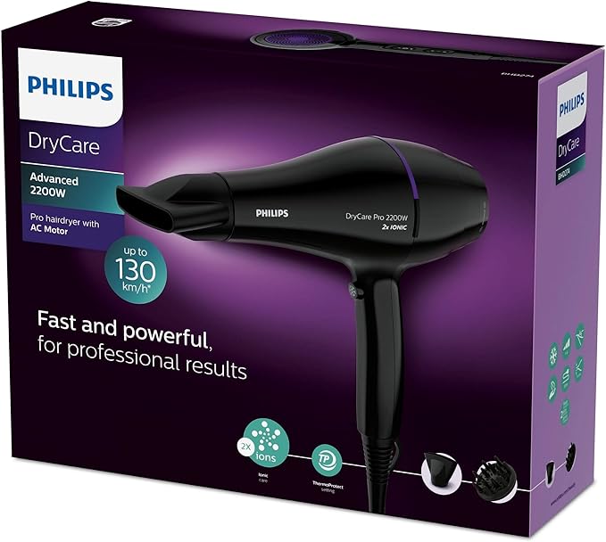 Philips Pro Hair Dryer 2200W AC Motor 2x Ionic Diffuser