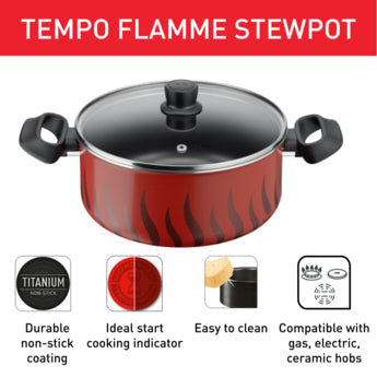 Tefal Tempo Flame Stewpot 24cm with Glass Lid