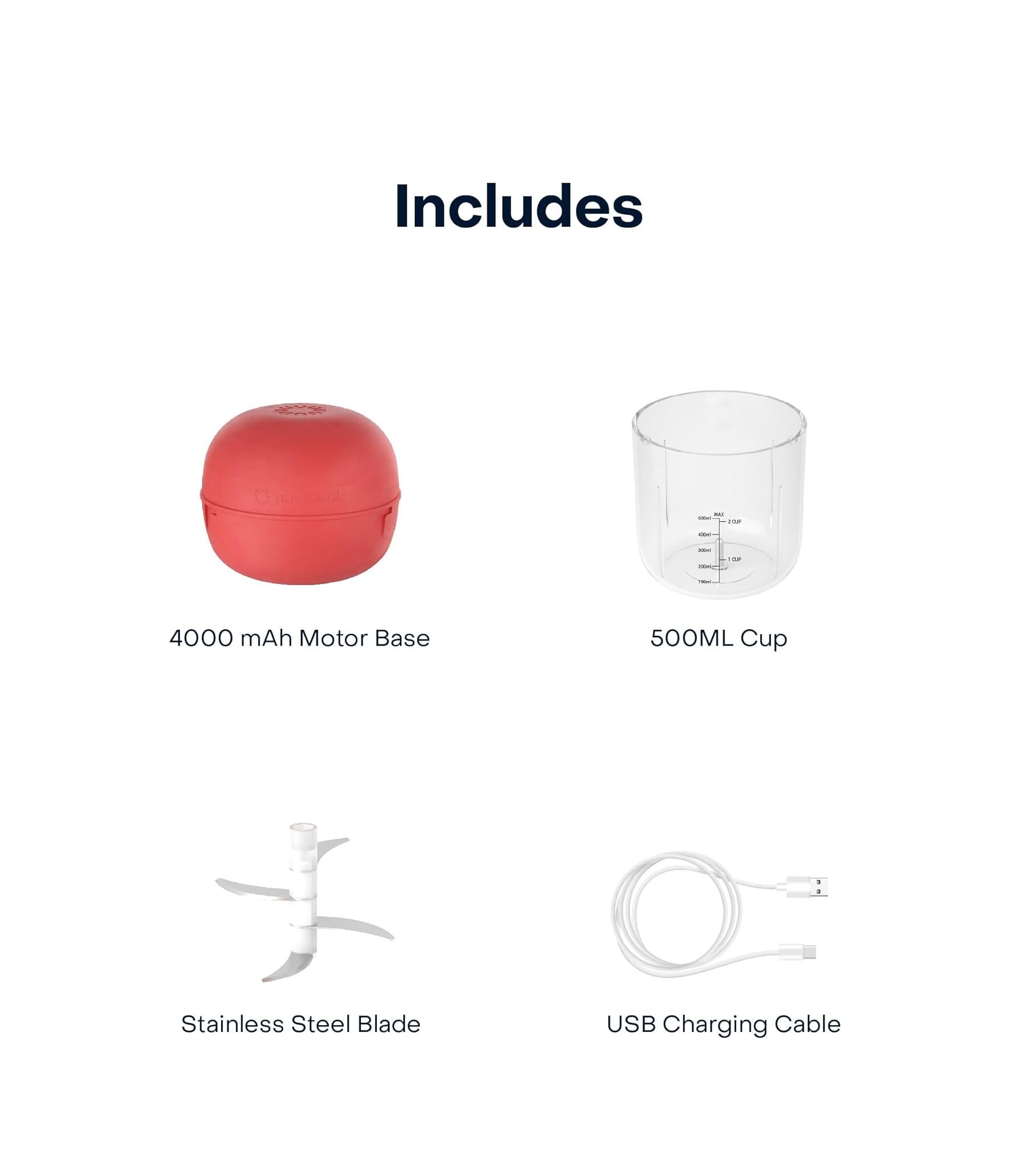 Nutricook Cordless Choppi Mincer 500ml Red