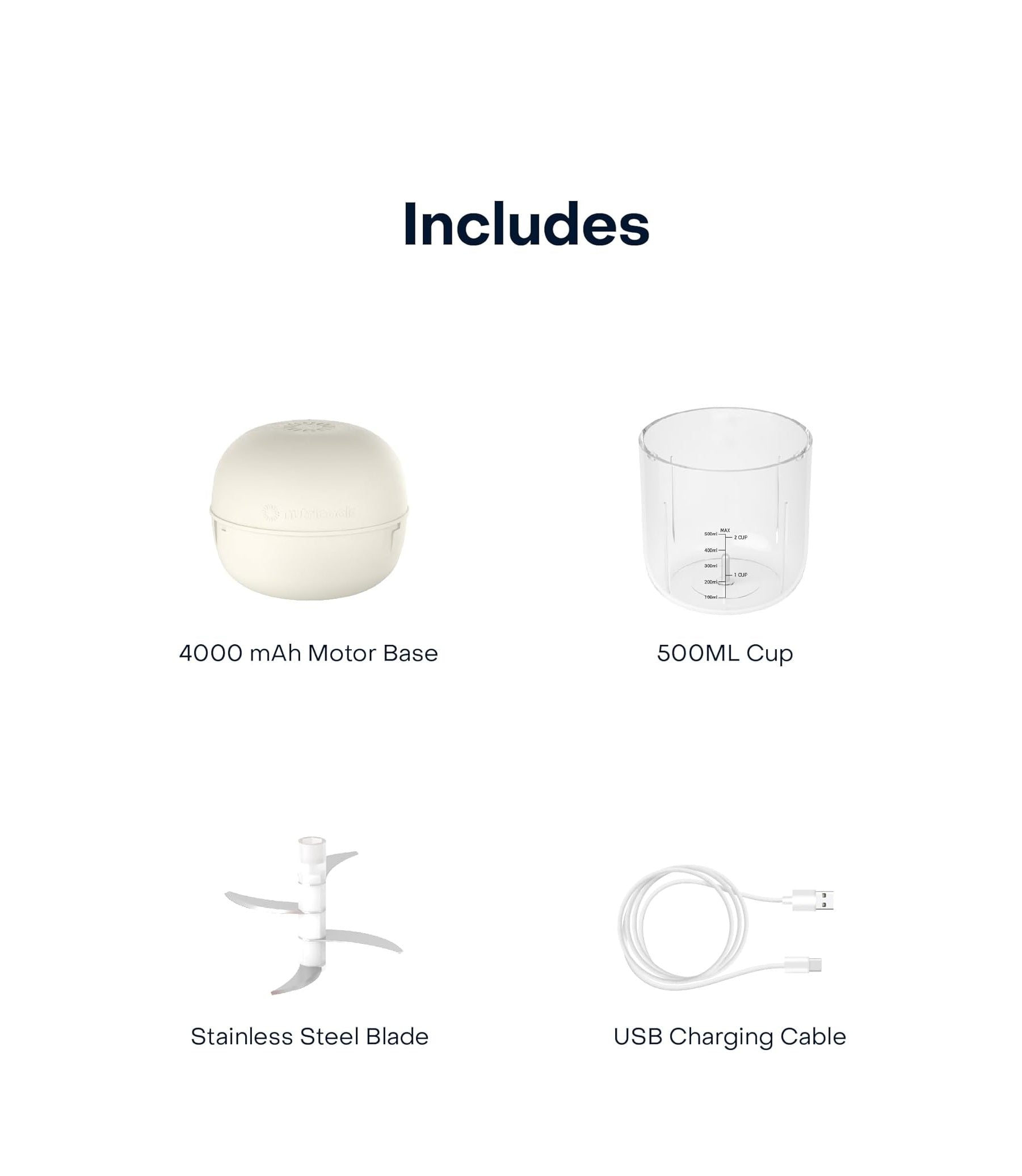 Nutricook Cordless Choppi Mincer 500ml Desert Sand