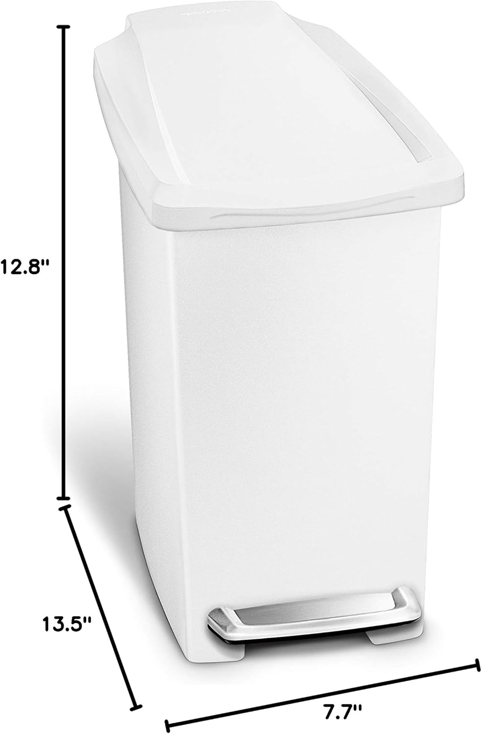 Simplehuman Slim Pedal Bin 10L Plastic White