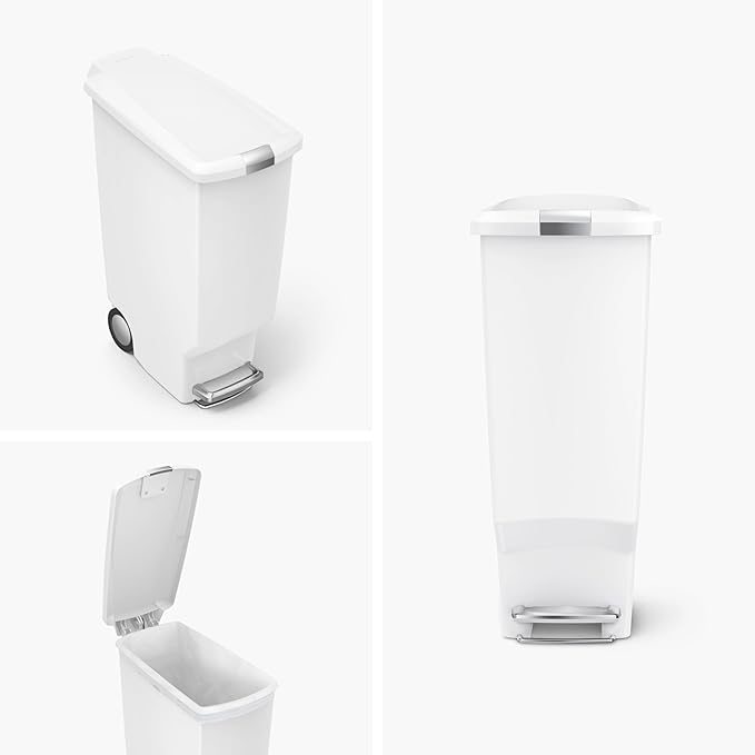 Simplehuman Slim Pedal Bin 40L Plastic White