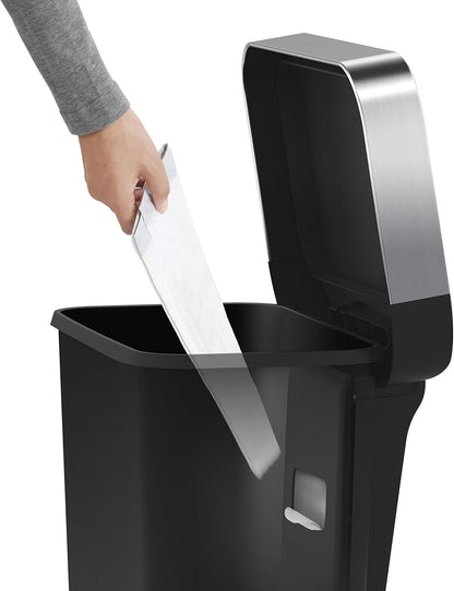 Simplehuman Rectangular Pedal Bin 45L Black Steel Trim Liner Pocket