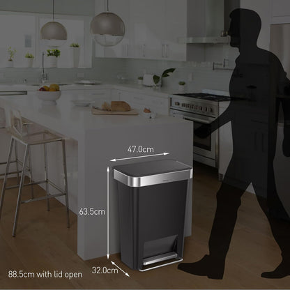 Simplehuman Rectangular Pedal Bin 45L Black Steel Trim Liner Pocket