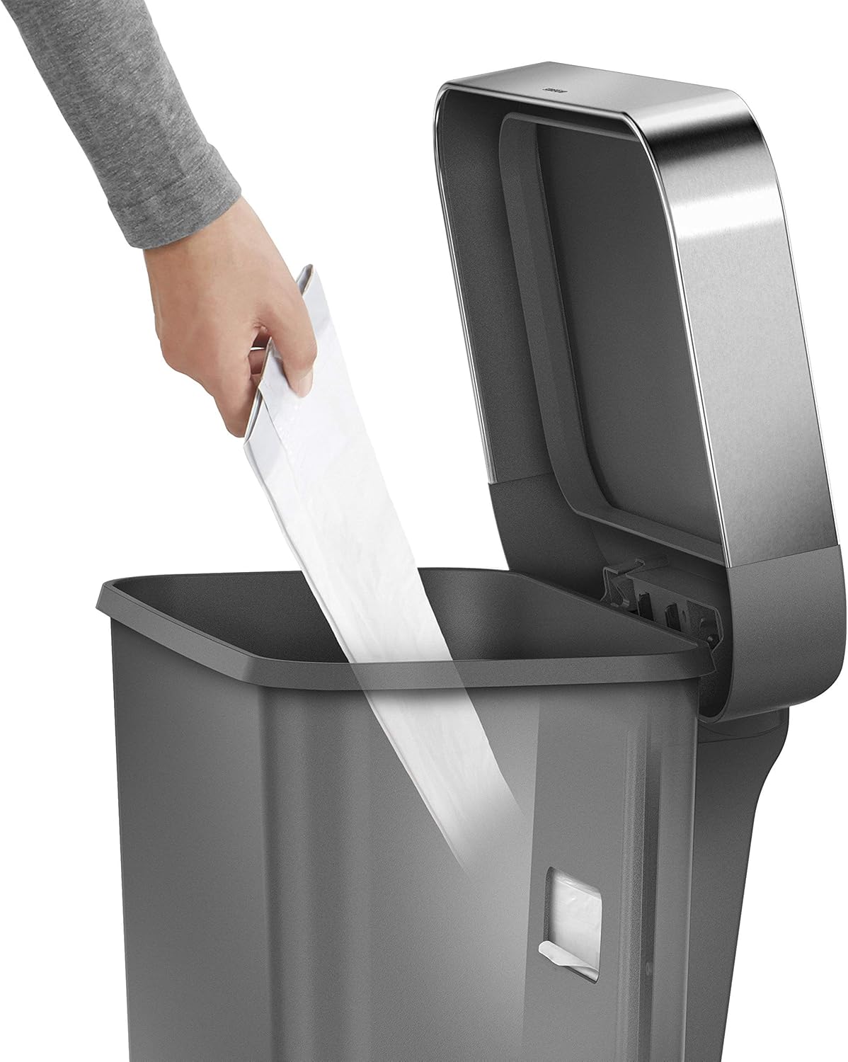 Simplehuman Rectangular Pedal Bin 45L Grey Steel Trim Liner Pocket