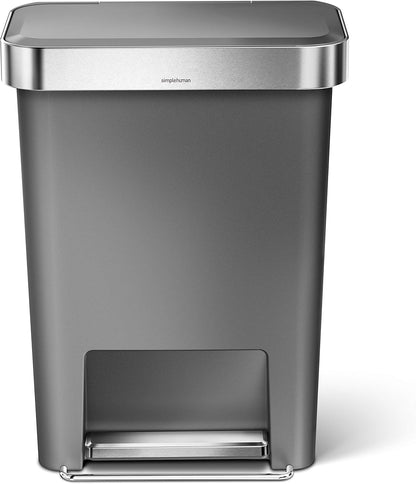 Simplehuman Rectangular Pedal Bin 45L Grey Steel Trim Liner Pocket