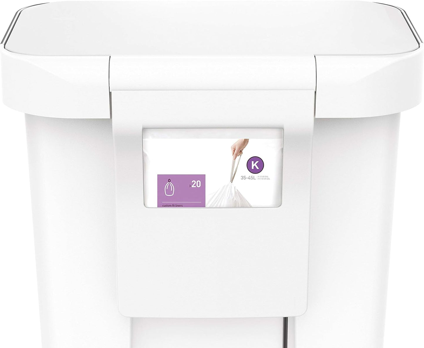 Simplehuman Rectangular Pedal Bin 45L White Steel Trim Liner Pocket