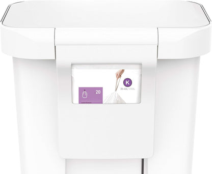 Simplehuman Rectangular Pedal Bin 45L White Steel Trim Liner Pocket