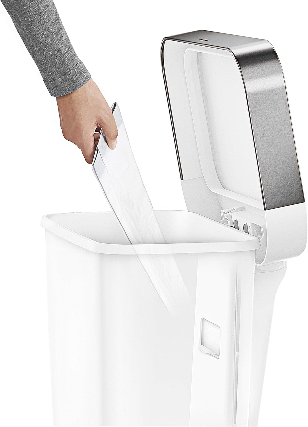 Simplehuman Rectangular Pedal Bin 45L White Steel Trim Liner Pocket