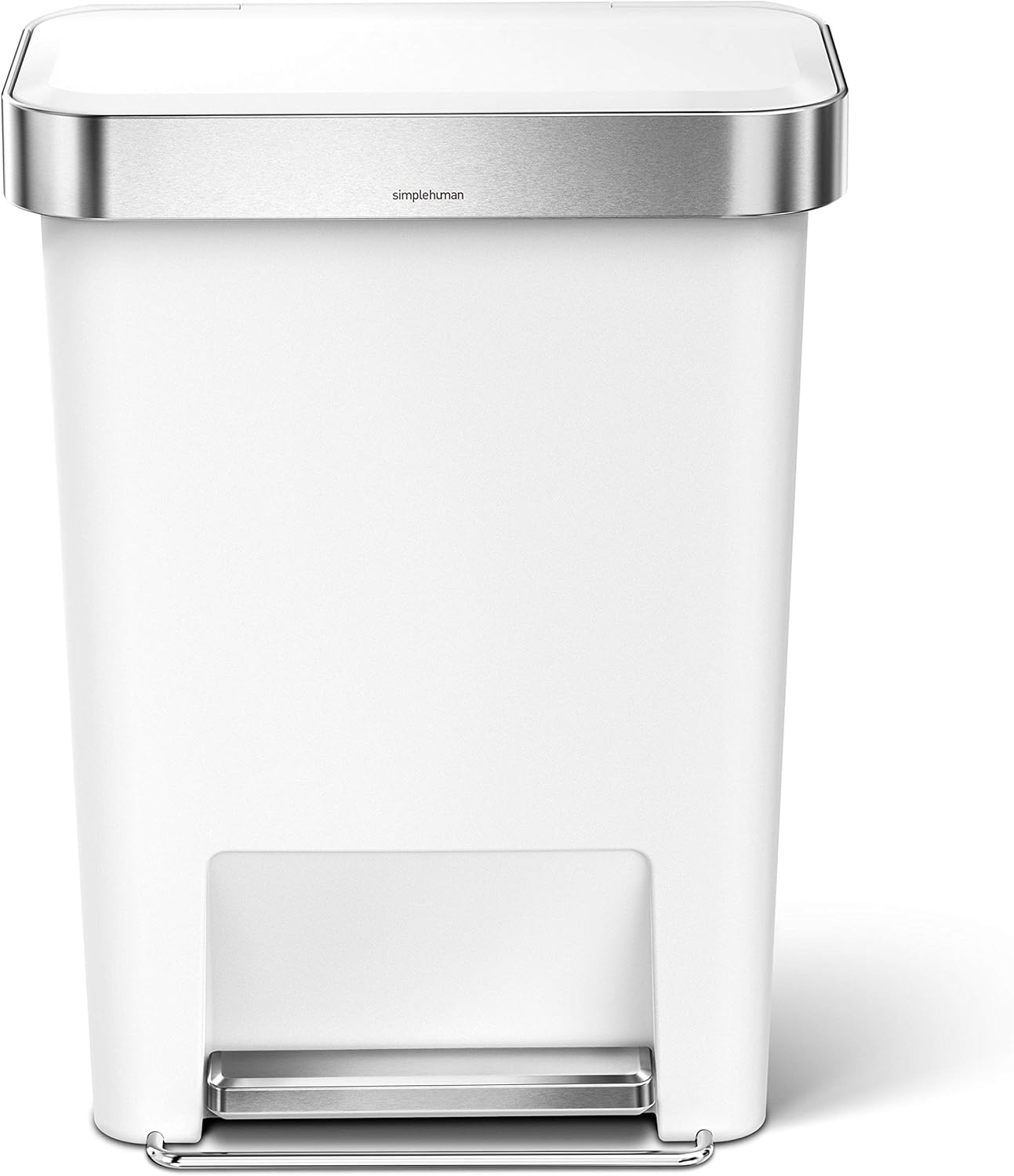 Simplehuman Rectangular Pedal Bin 45L White Steel Trim Liner Pocket