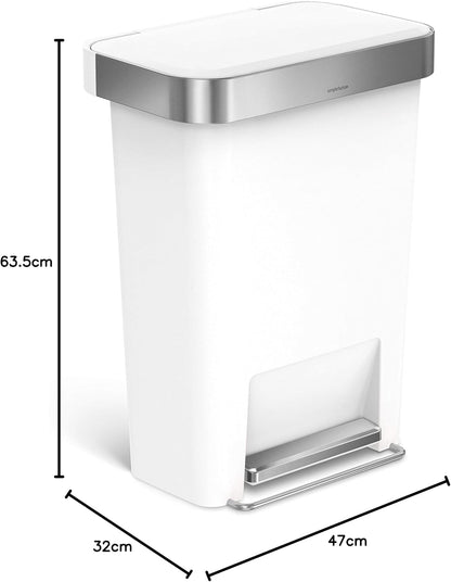Simplehuman Rectangular Pedal Bin 45L White Steel Trim Liner Pocket