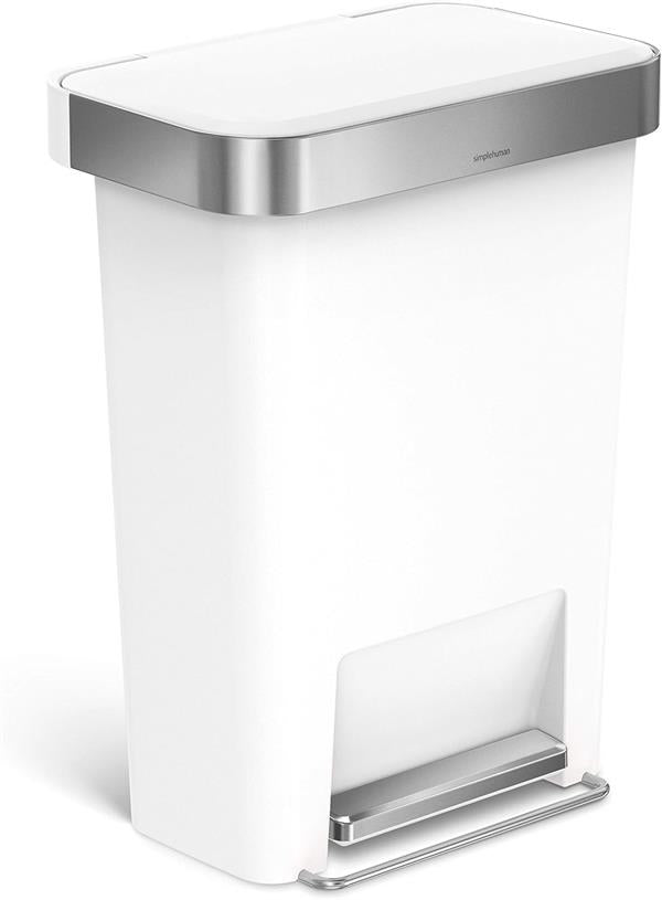 Simplehuman Rectangular Pedal Bin 45L White Steel Trim Liner Pocket