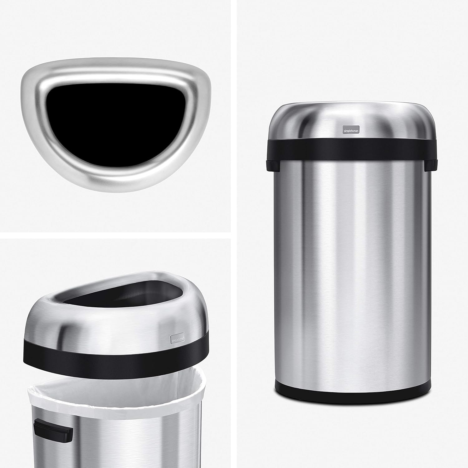 Simplehuman Semi-Round Open Bin 60L Brushed Steel
