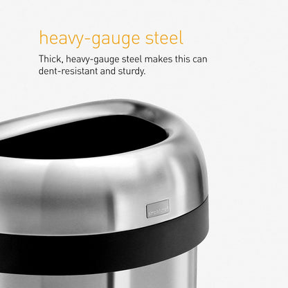 Simplehuman Semi-Round Open Bin 60L Brushed Steel