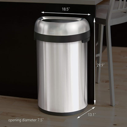 Simplehuman Semi-Round Open Bin 60L Brushed Steel