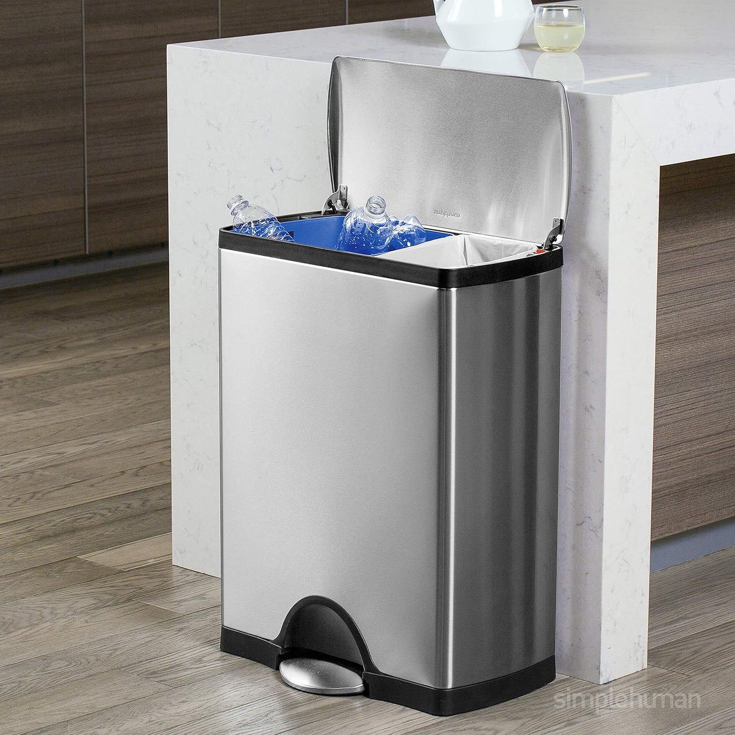 Simplehuman Rectangular Recycler Bin 46L 2-Compartment