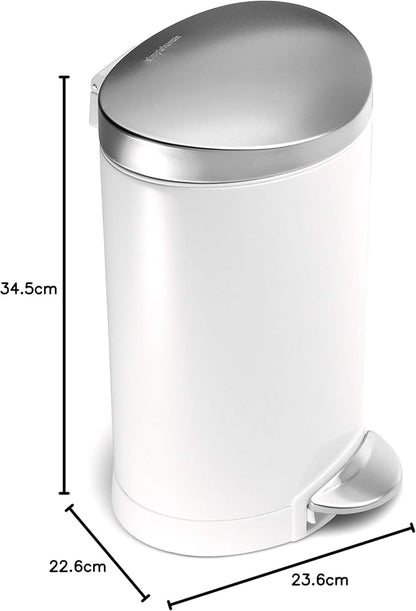 Simplehuman Semi-Round Pedal Bin 6L White/Brushed Steel