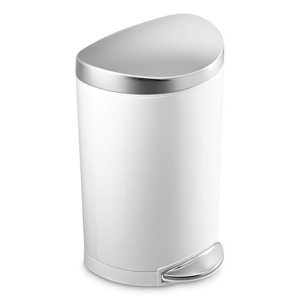 Simplehuman Semi-Round Pedal Bin 10L White/Brushed Steel