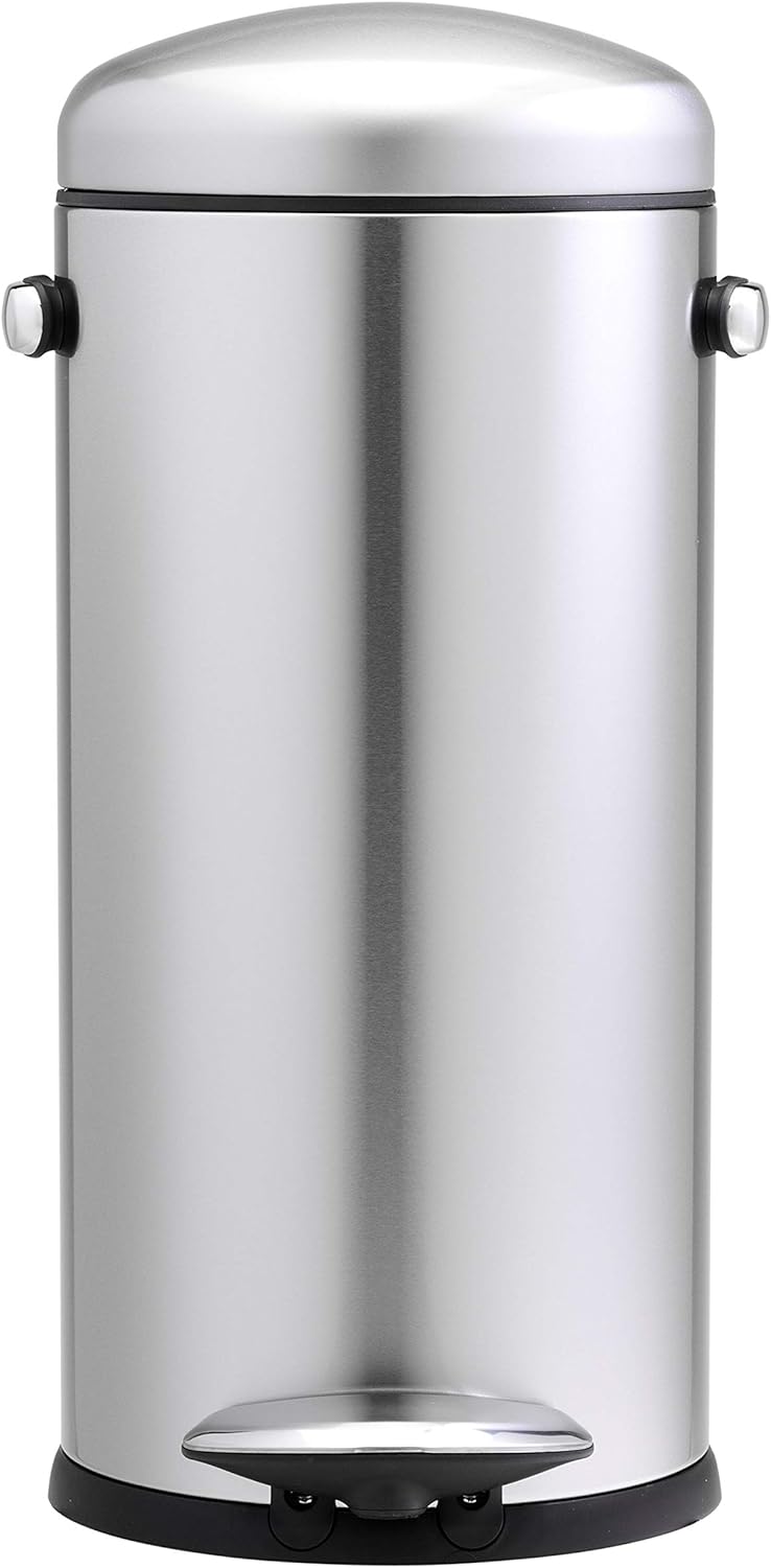 Simplehuman Round Retro Pedal Bin 30L Brushed Steel