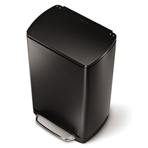Simplehuman Rectangular Pedal Bin 38L Black Steel Wide Pedal