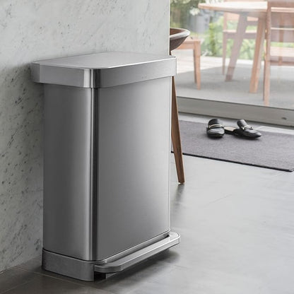 Simplehuman Rectangular Pedal Bin 45L Brushed Steel Liner Pocket