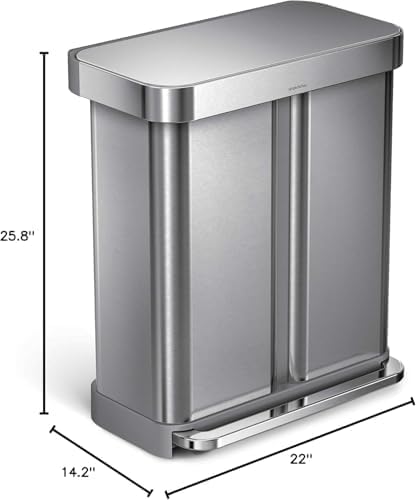 Simplehuman Dual Compartment Recycler Bin 58L Brushed Steel