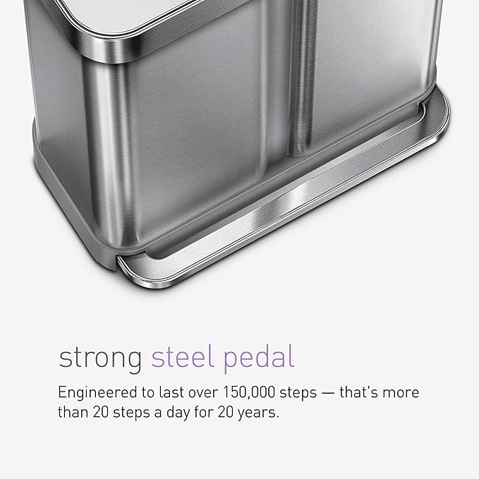 Simplehuman Dual Compartment Recycler Bin 58L Brushed Steel