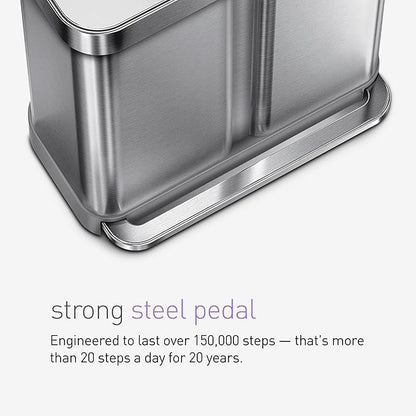 Simplehuman Dual Compartment Recycler Bin 58L Brushed Steel