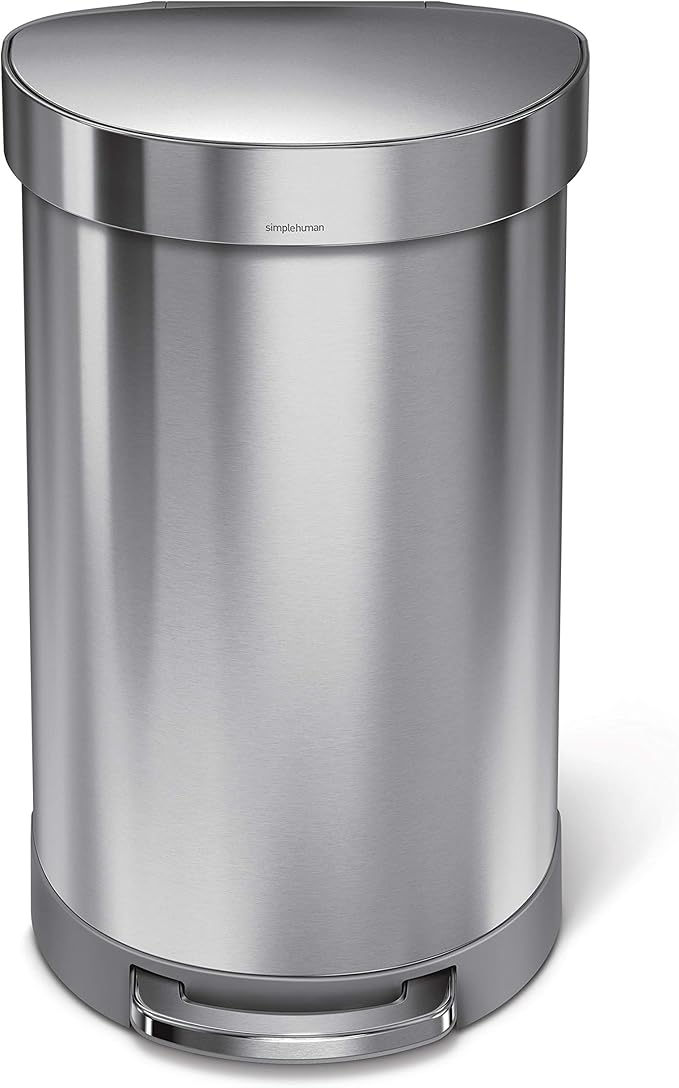 Simplehuman Semi-Round Pedal Bin 45L Liner Rim Brushed Steel