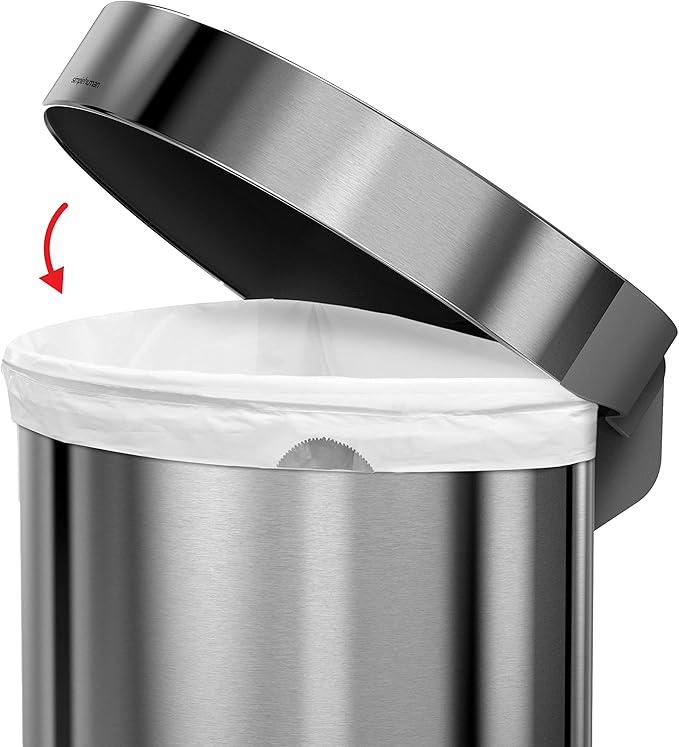 Simplehuman Semi-Round Pedal Bin 45L Liner Rim Brushed Steel