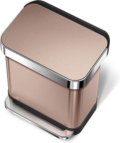 Simplehuman Rectangular Pedal Bin 30L Rose Gold Liner Pocket