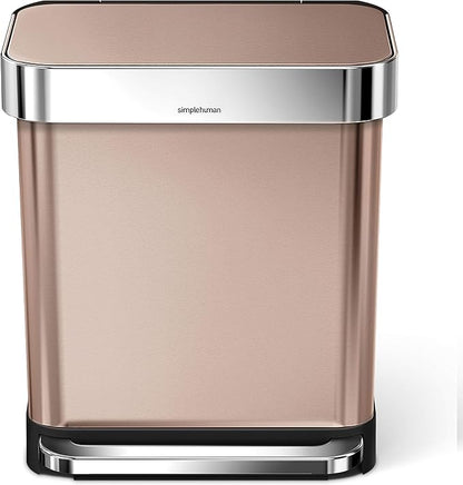 Simplehuman Rectangular Pedal Bin 30L Rose Gold Liner Pocket