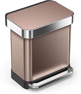 Simplehuman Rectangular Pedal Bin 30L Rose Gold Liner Pocket