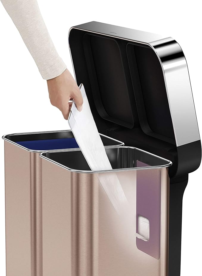 Simplehuman Dual Recycler Pedal Bin 58L Rose Gold