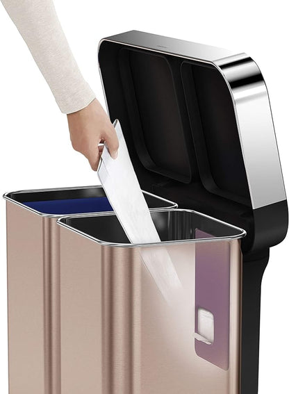 Simplehuman Dual Recycler Pedal Bin 58L Rose Gold