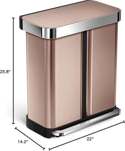 Simplehuman Dual Recycler Pedal Bin 58L Rose Gold