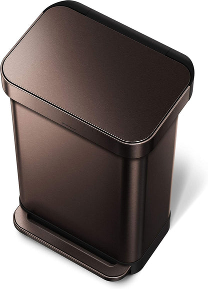 Simplehuman Rectangular Pedal Bin 45L Dark Bronze Liner Pocket