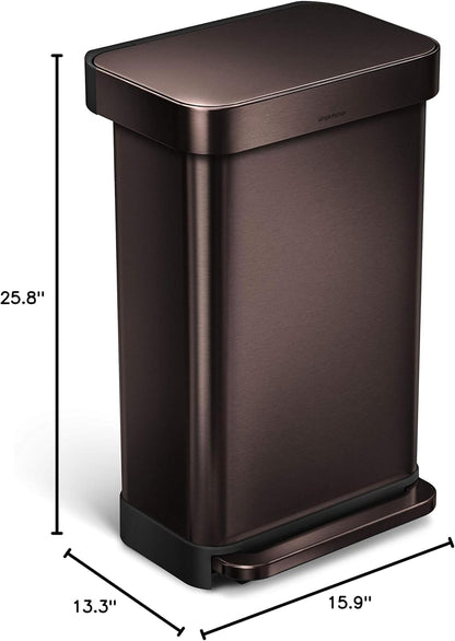 Simplehuman Rectangular Pedal Bin 45L Dark Bronze Liner Pocket