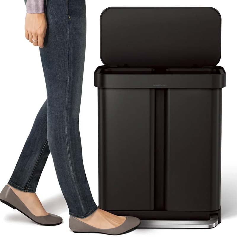 Simplehuman Dual Recycler Pedal Bin 58L Black Steel