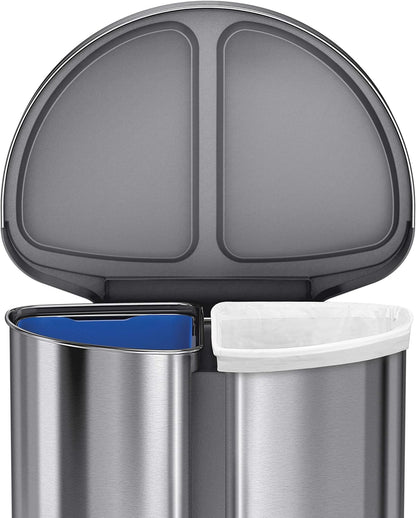 Simplehuman Dual Recycler Semi-Round Pedal Bin 55L Brushed Steel