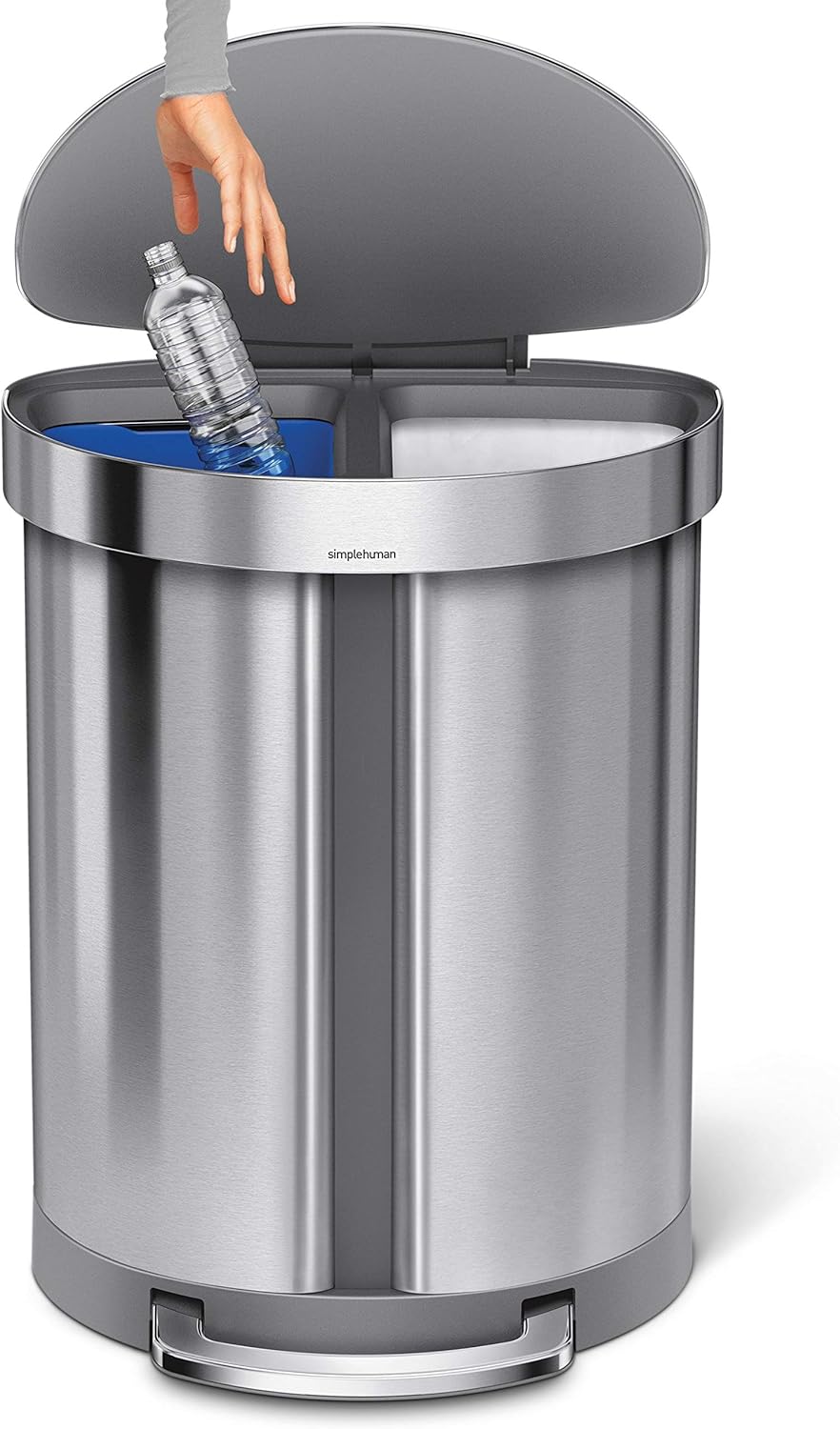 Simplehuman Dual Recycler Semi-Round Pedal Bin 55L Brushed Steel