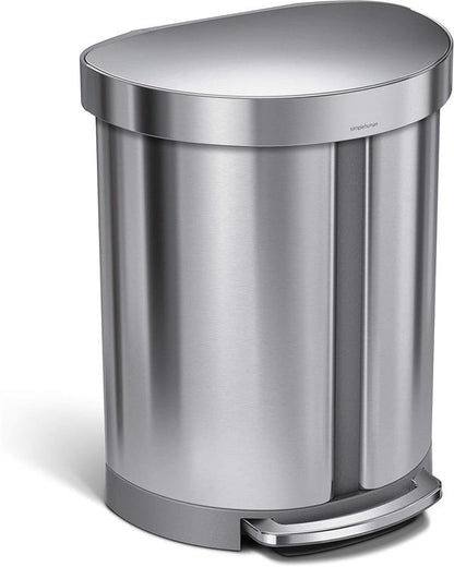 Simplehuman Dual Recycler Semi-Round Pedal Bin 55L Brushed Steel